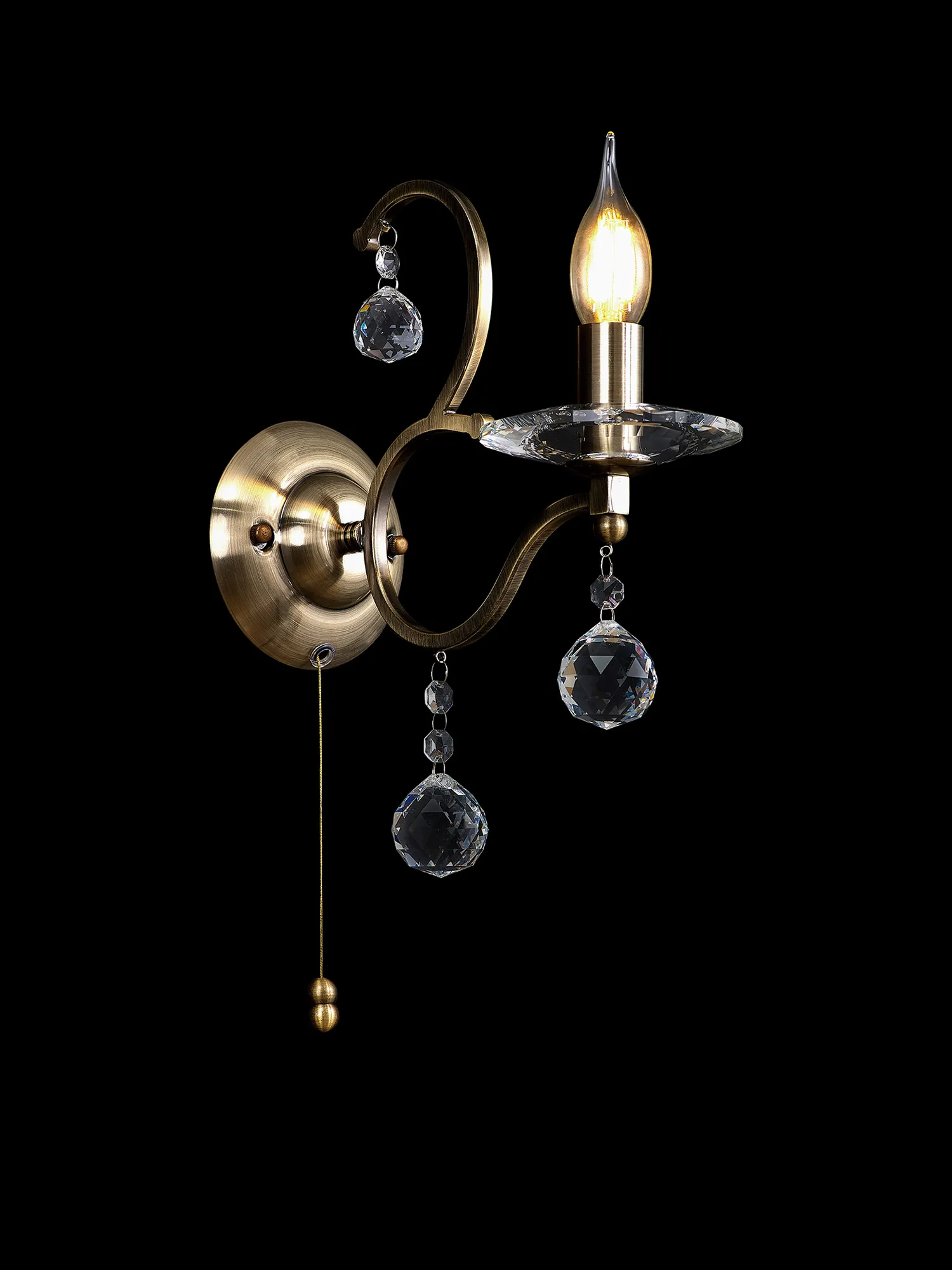 IL32121  Zinta Crystal Switched Wall Lamp 1 Light Antique Brass